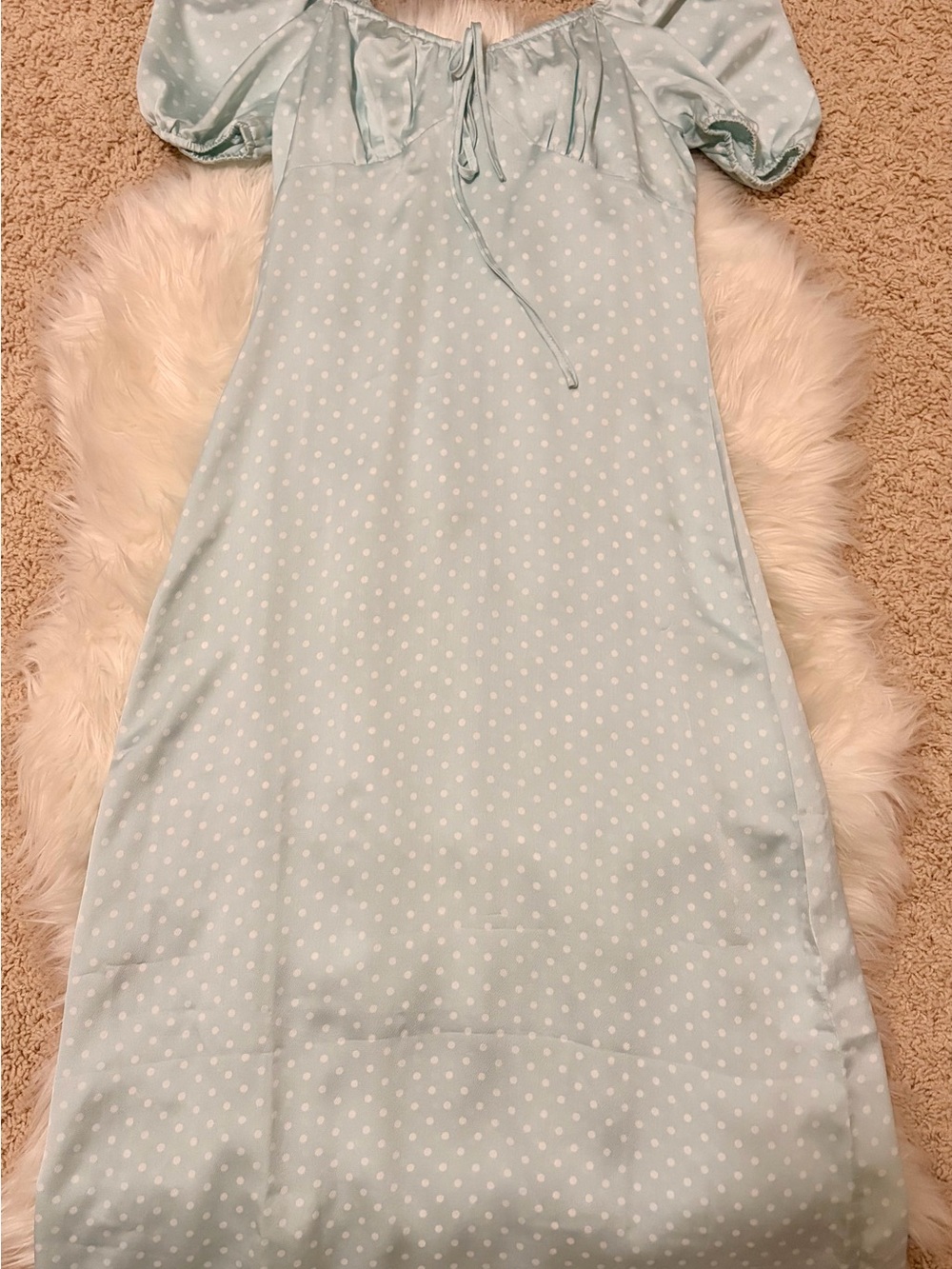 Francesca's Collections Mint Polka Dot Maxi Dress with Puff Sleeves